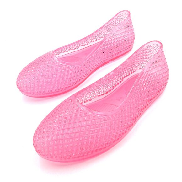 Lurneyt Women's PINK Glitter Jelly Flexible Ballet Flats Breathable Mesh Design - Picture 1 of 4
